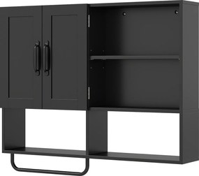 Armário de Parede para Casa de Banho, 77 x 14,5 x 64 cm, Prateleiras Ajustáveis, Preto