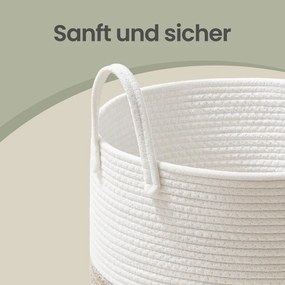Cesto da roupa suja, cesto de 80 L 40 x 40 x 60 cm, corda de algodão branco-castanho-acinzentado