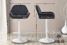 Conjunto de 2 bancos altos em veludo com estrutura branca 89-109 x 51 x 52 cm preto