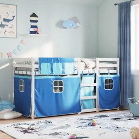 Beliche com cortinas 90x190 cm madeira de pinho maciça azul