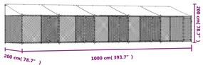 Jaula para cão com telhado/portas 10x2x2m aço galvanizado cinza
