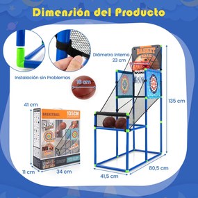 Jogo de basquetebol para crianças com marcador eletrónico e efeitos sonoros 80,5 x 41,5 x 135 cm azul