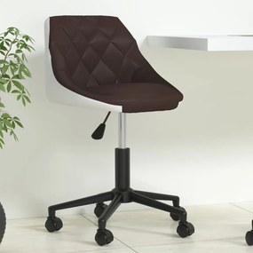vidaXL Cadeira escritório giratória couro artificial castanho e branco