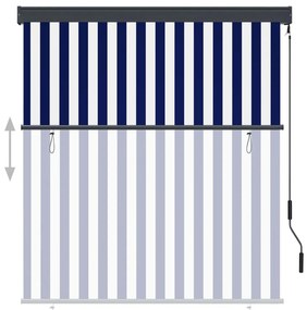 Estore de rolo para exterior 140x250 cm azul e branco