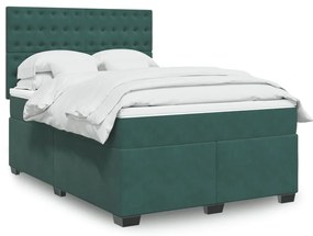 Cama com molas/colchão 160x200 cm veludo verde-escuro