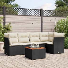 6 pcs conjunto sofás de jardim c/ almofadões vime PE preto