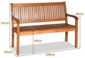 Banco Jardim de madeira para 2 pessoas com encosto curvo e apoios de braços largos para varanda de piscina Pátio Varanda 126 x 63 x 91 cm