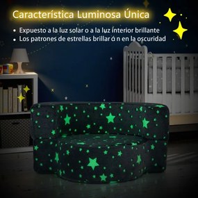 Sofá infantil  2 em 1 que brilha no escuro com capa removível e lavável Cadeira de leitura acolchoada para crianças cinza