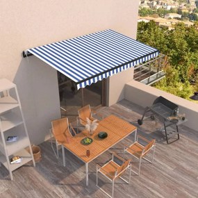 Toldo retrátil automático 400x350 cm azul e branco