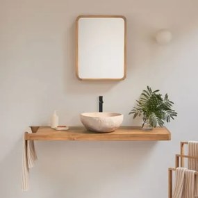 Conjunto De Móvel De Casa De Banho 130x45 Cm Suspenso Em Madeira De Teca Neill Madeira De Teca & Irregular Em Cimento Bege ??40 Cm Fedro - Sklum