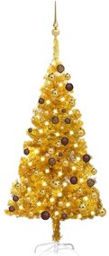 Árvore Natal artificial c/ luzes LED e bolas 120cm PET dourado