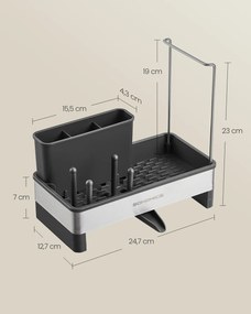 Organizador para lava-louças 12,7 x 24,7 x 23 cm com suporte para esponjas e escovas em Preto e prateado