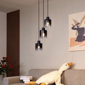 Candeeiro Pendente Moderno Preto com Vidro Fumê 3 Luzes - Dame
