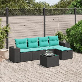 vidaXL 6 pcs conjunto de sofás p/ jardim c/ almofadões vime PE preto
