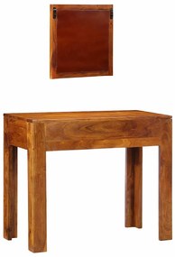 Mesa de Maquilhagem com Espelho Castanho Madeira Sólida de Acácia