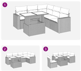 6 pcs conjunto sofás de jardim com almofadões vime cinzento