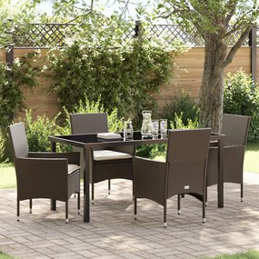 Conjunto de Jantar de Jardim vidaXL de 5 Peças com Almofadas Rattan Sintético Castanho