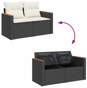 8 pcs conjunto sofás de jardim com almofadões vime PE preto