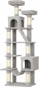 Arranhador para Gatos 204 cm Multinível com 2 Tocas Rede 2 Camas Postes de Sisal e Escada Cinza Claro