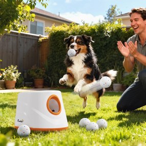 Lançador Automático de Bolas para Cães com 6 Bolas em ETPU e 3 Distâncias Ajustáveis 6/10/14 m, Laranja