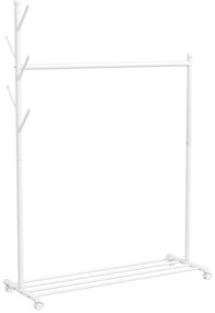 Guarda roupa com Rodas 5 Ganchos Barra para Pendurar e Prateleira Inferior 120x43x171 cm Branco