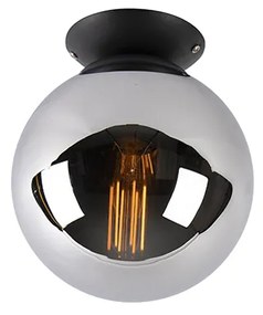 Candeeiro de teto Art Deco preto com vidro fumê - Pallon Art Deco