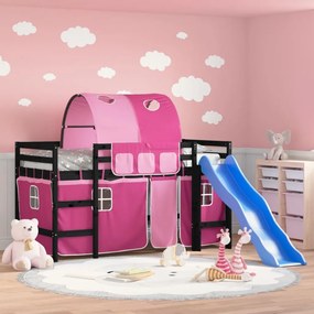 vidaXL Cama alta para criança com túnel 90x190 cm pinho maciço rosa