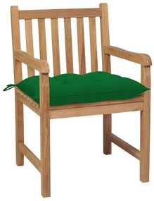 Cadeiras de jardim c/ almofadões verdes 6 pcs teca maciça