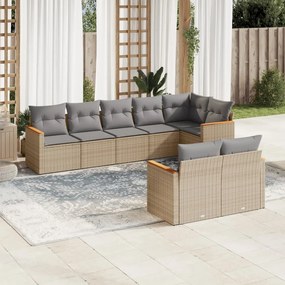 8 pcs conjunto de sofás p/ jardim com almofadões vime PE bege