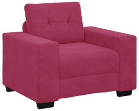 Conjunto de Sofá 3 Peças com Almofadas Vermelho Vinho em Veludo