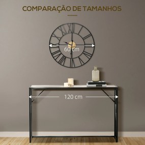 Relógio de Parede Silencioso de Ø60 Relógio de Parede de Metal e Madeira com Números Romanos sem Tique-Taque Funciona com Pilhas Estilo Vintage Decora