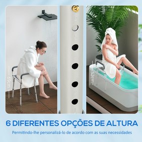 Banco de Duche com Altura Ajustável Banco de Duche de Alumínio Antiderrapante para Idosos e Descapacitados 52x45x57-69 cm Cinza