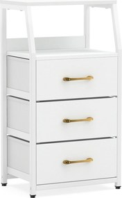 Cómoda de 3 Gavetas, 40,5 x 29 x 77 cm, Estrutura Metálica, Branco