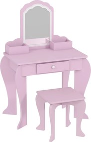 ZONEKIZ Toucador Infantil para Meninas e Meninos Toucador de Maquilhagem com Banco Espelho Gaveta e Caixas de Arrumação Rosa | Aosom Portugal