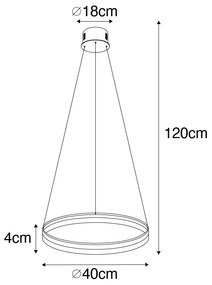 Candeeiro de suspensão dourado 40 cm incl. LED 3 degraus regulável - ANELLO Design