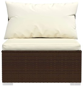 5 pcs conjunto lounge jardim c/ almofadões vime PE castanho