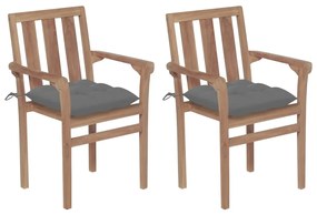 vidaXL Cadeiras de jardim c/ almofadões cinzento 2 pcs teca maciça
