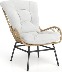 Cadeira de jardim em rattan com almofada grossa XXL Cadeira de terraço para jardim Capacidade até 180 kg Branco