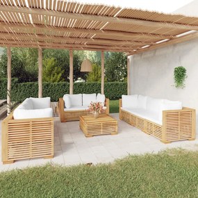 vidaXL 9 pcs conjunto lounge jardim c/ almofadões madeira teca maciça