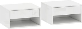 HOMCOM Conjunto de Mesas de Cabeceira Suspensas com Gaveta e Prateleira Aberta 37x32x21 cm Branco Brilhante | Aosom Portugal