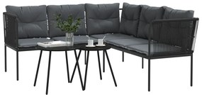Conjunto de sofás de jardim c/ almofadões aço/textilene preto