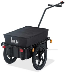 HOMCOM Reboque de Bicicleta para Carrinho de Carga 40kg com Capa em Tecido Oxford Refletores Estrutura em Aço 144x59x80 cm Preto| Aosom Portugal