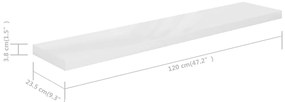 Prateleira de parede suspensa 120x23,5x3,8 cm MDF branco