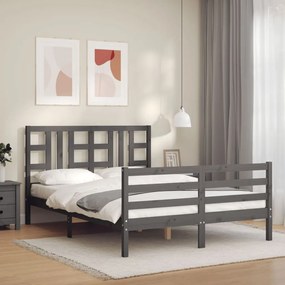 3193898 vidaXL Estrutura de cama de casal com cabeceira madeira maciça cinza