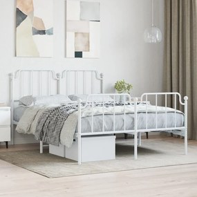 373955 vidaXL Estrutura de cama com cabeceira e pés 140x200 cm metal branco