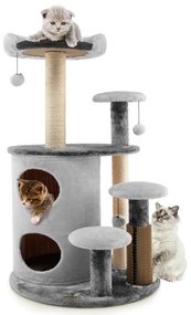 Arranhador gatos de 6 níveis com furo para arranhar e suporte de escalada em bambu para descansar e se divertir 60 x 60 x 102 cm Cinzento