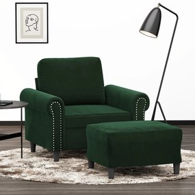 vidaXL Poltrona com apoio de pés 60 cm veludo verde-escuro