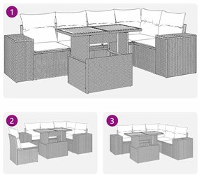 6 pcs conjunto de sofás p/ jardim com almofadões vime PE bege