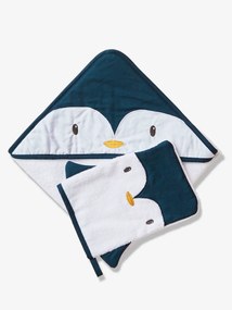 Agora -30%: Caixa com capa de banho + luva, Pinguim branco claro liso com motivo