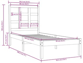 Estrutura de cama solteiro 90x190 cm madeira maciça